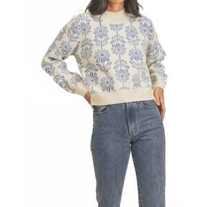 NEW &MERCI flower pullover sweater in baby blue